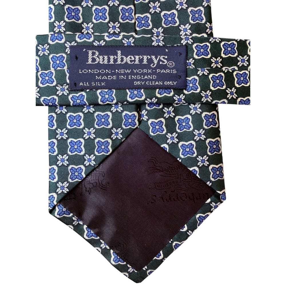 Burberrys Silk Tie Mens OS Green Blue Vintage Geometric Medallion UK